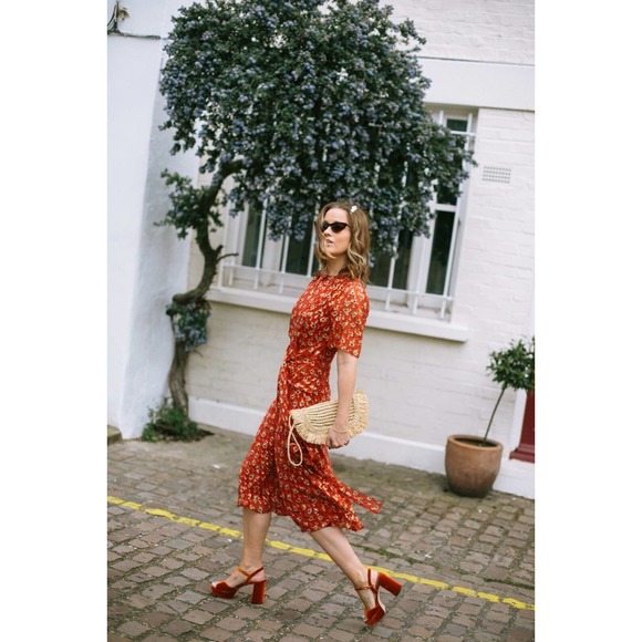 NEW L.K. BENNETT WOMEN’S SIZE 14 EVE CRANBERRY SHORT SLEEVE SILK DRESS - Picture 2 of 11